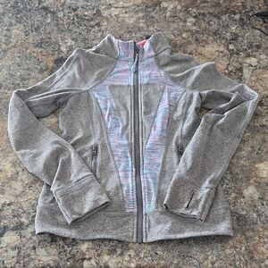 Size 12 Ivivva Girl's Gray Athletic Zip-Up Jacket with Pastel Accent Panels